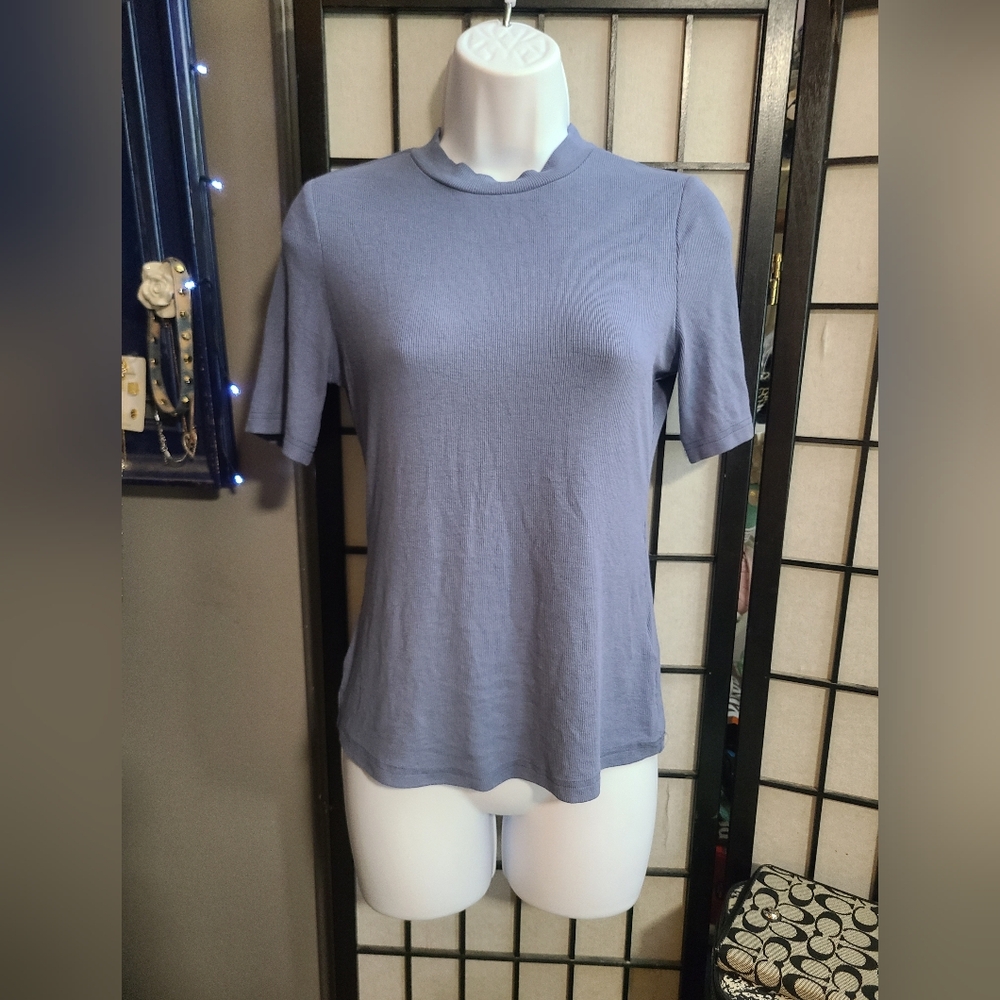 Shein Blue Mini Rib Tee sz S